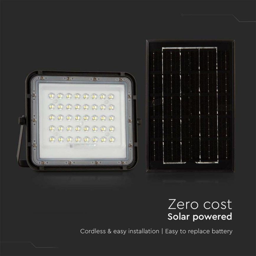 LED Āra aptumšojama saules enerģijas Prožektors LED/6W/3,2V IP65 6400K 5000 mAh melna + tālvadības pults