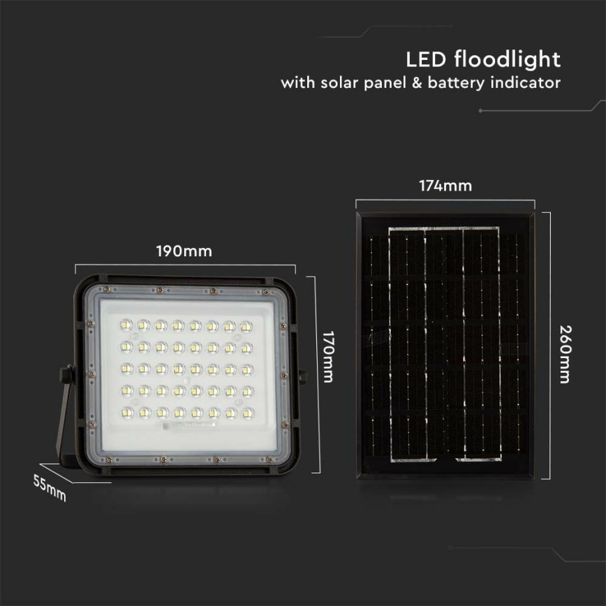 LED Āra aptumšojama saules enerģijas Prožektors LED/6W/3,2V IP65 6400K 5000 mAh melna + tālvadības pults
