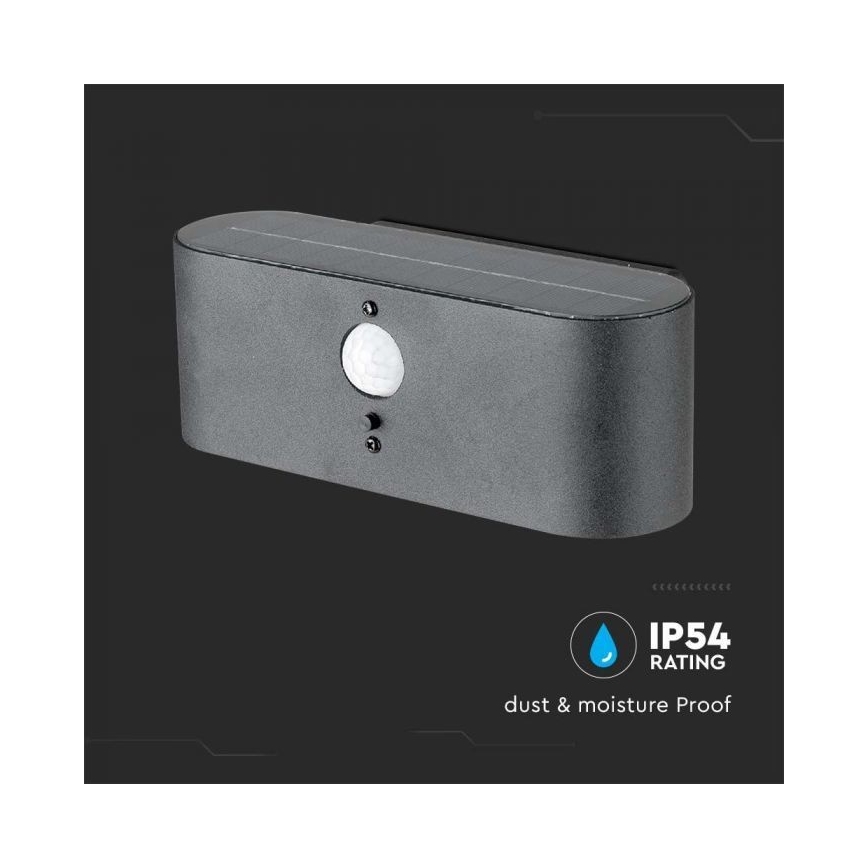 LED Āra saules enerģijas sienas lampa ar sensoru LED/2,5W/3,7V 3000K IP54