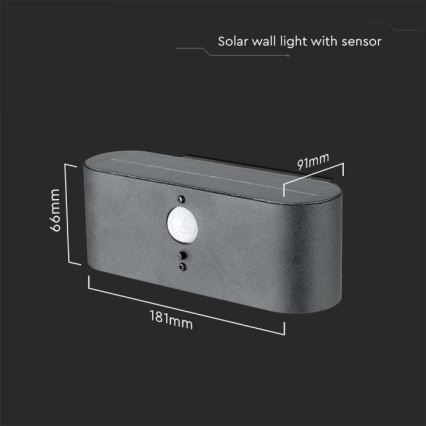 LED Āra saules enerģijas sienas lampa ar sensoru LED/2,5W/3,7V 3000K IP54