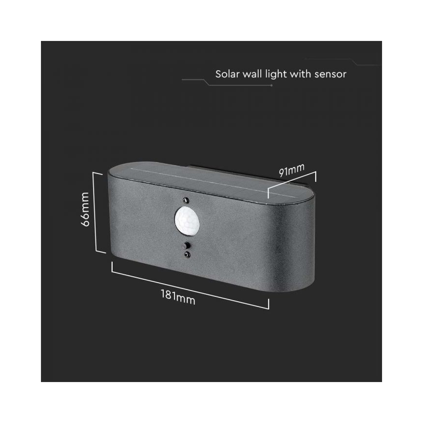 LED Āra saules enerģijas sienas lampa ar sensoru LED/2,5W/3,7V 3000K IP54