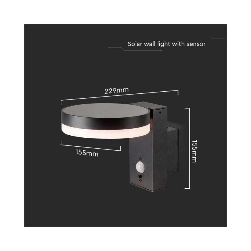 LED Āra saules enerģijas sienas lampa ar sensoru LED/5,5W/3,7V 3000K IP54