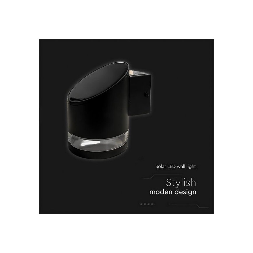 LED Āra saules enerģijas sienas lampa LED/1W/3,7V 3000K IP54 1200 mAh melna