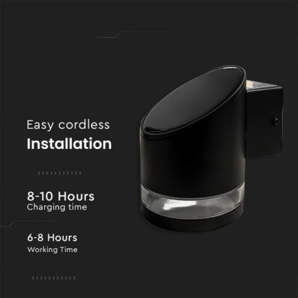 LED Āra saules enerģijas sienas lampa LED/1W/3,7V 3000K IP54 1200 mAh melna