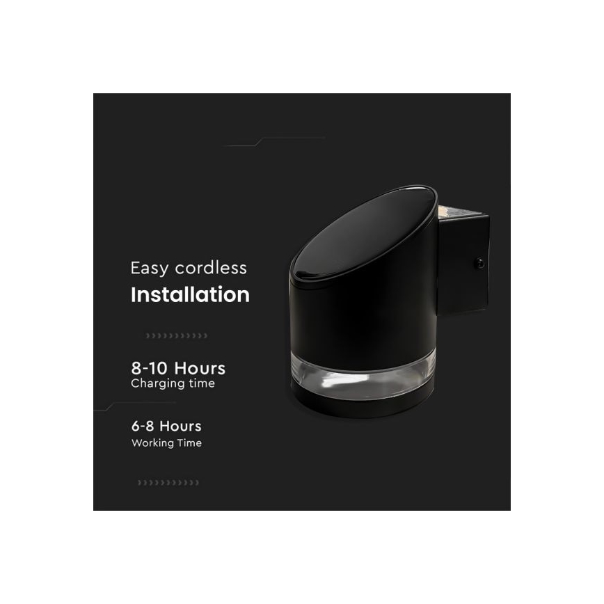 LED Āra saules enerģijas sienas lampa LED/1W/3,7V 3000K IP54 1200 mAh melna