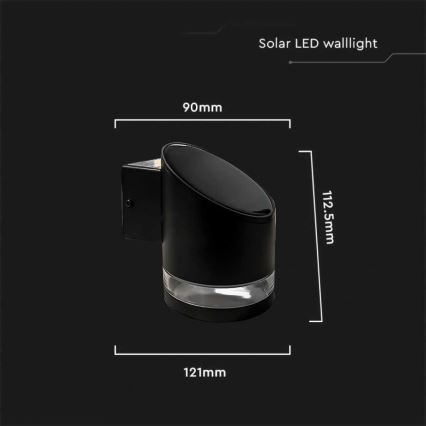 LED Āra saules enerģijas sienas lampa LED/1W/3,7V 3000K IP54 1200 mAh melna