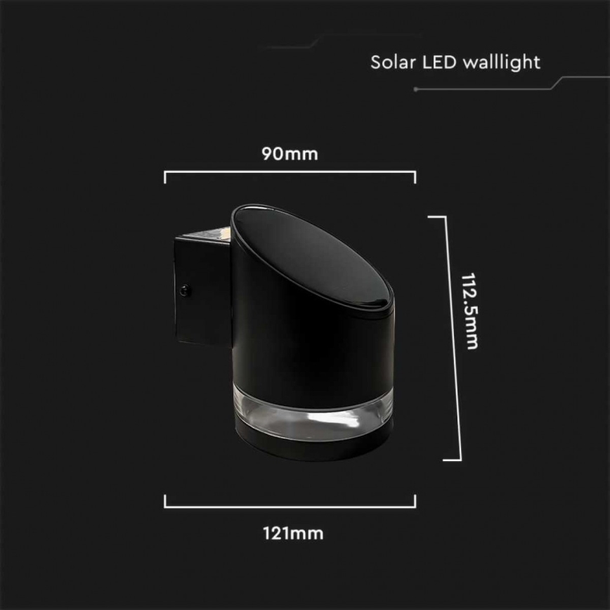 LED Āra saules enerģijas sienas lampa LED/1W/3,7V 3000K IP54 1200 mAh melna