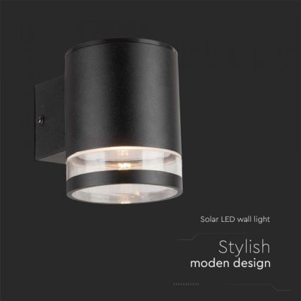 LED Āra saules enerģijas sienas lampa LED/1W/3,7V 3000K IP54 1200 mAh melna