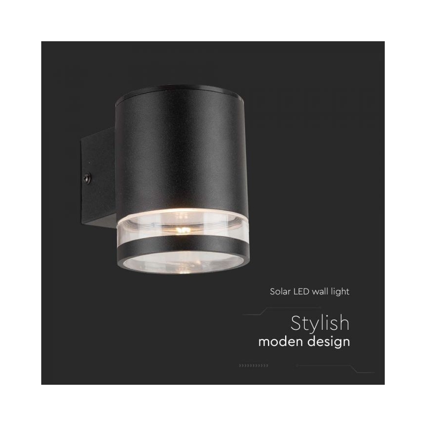 LED Āra saules enerģijas sienas lampa LED/1W/3,7V 3000K IP54 1200 mAh melna