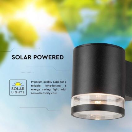 LED Āra saules enerģijas sienas lampa LED/1W/3,7V 3000K IP54 1200 mAh melna