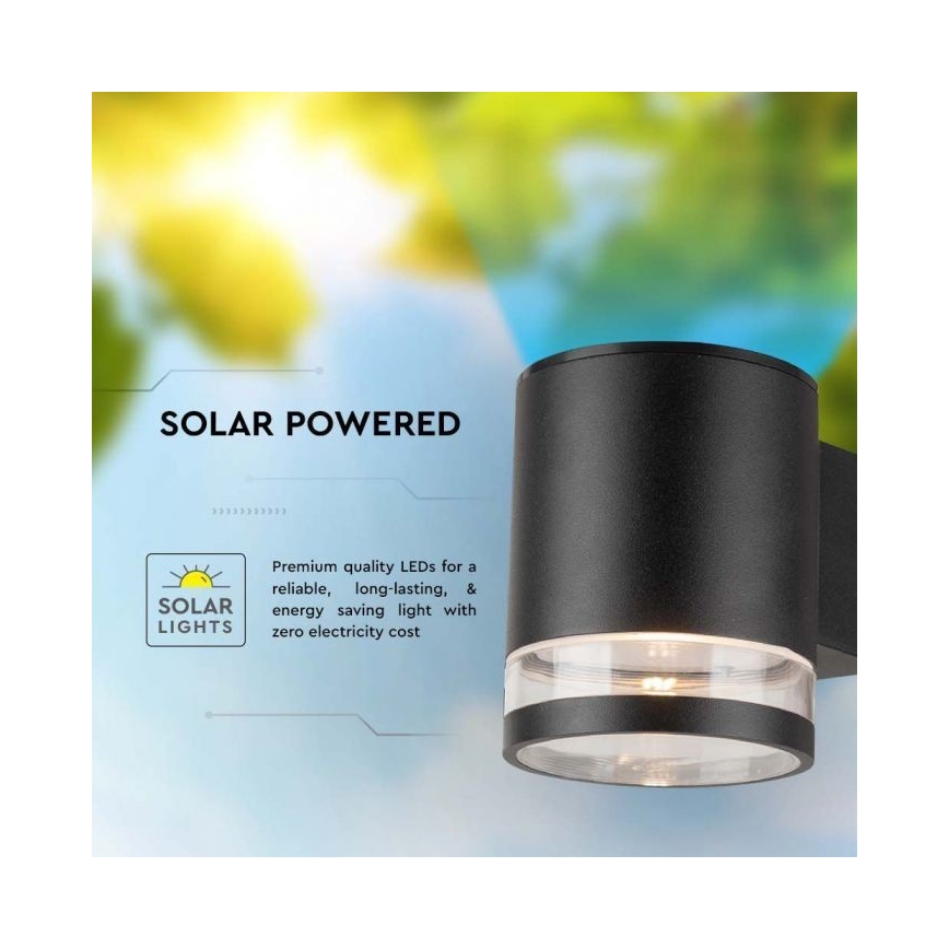 LED Āra saules enerģijas sienas lampa LED/1W/3,7V 3000K IP54 1200 mAh melna
