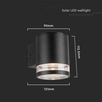 LED Āra saules enerģijas sienas lampa LED/1W/3,7V 3000K IP54 1200 mAh melna