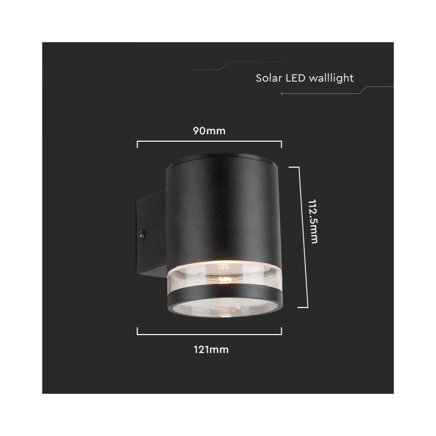LED Āra saules enerģijas sienas lampa LED/1W/3,7V 3000K IP54 1200 mAh melna