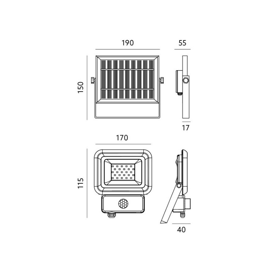 LED āra saules reflektors ar sensoru LED/10W/3,7V 6500K IP65 2200 mAh