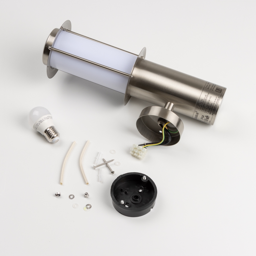 LED āra sienas gaismeklis ar kustības sensoru 1xE27/4,9W/230V IP44 matēts hroms