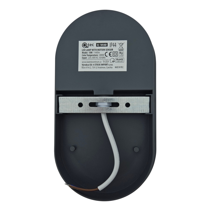 LED āra sienas gaismeklis ar kustības sensoru LED/18W/230V IP44 antracīts