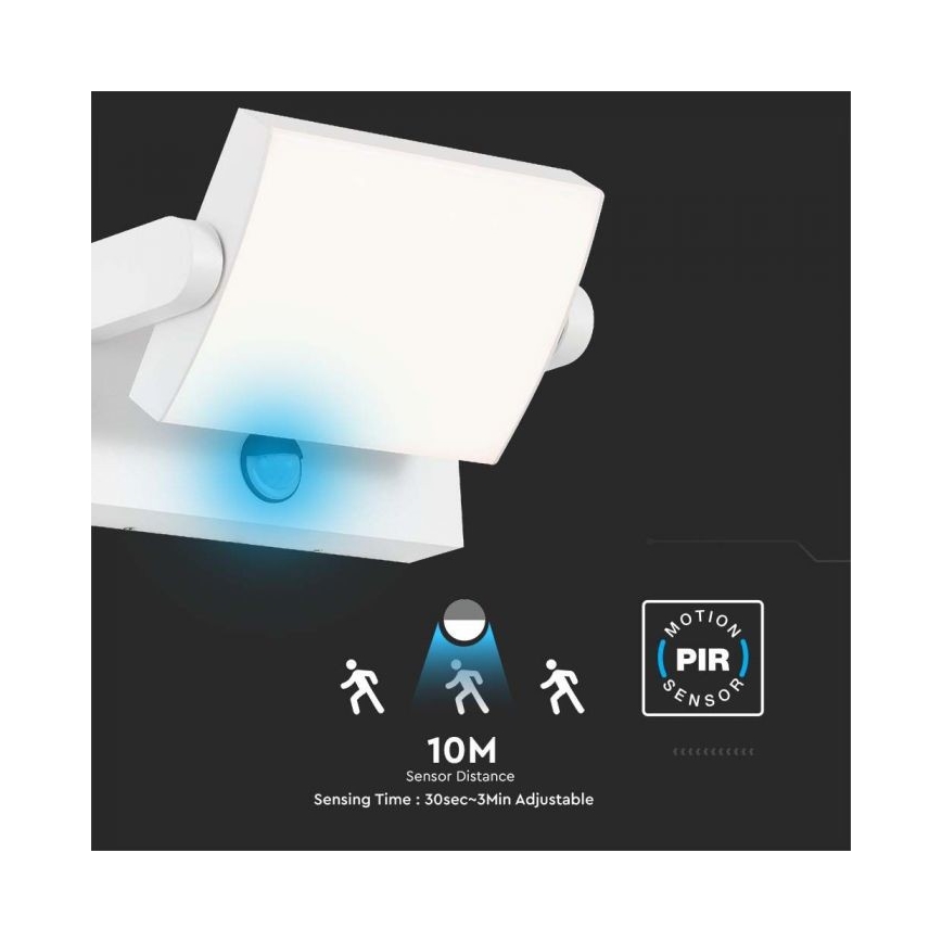 LED āra sienas gaismeklis ar sensoru, 17W, 230V, 4000K, IP65, balts