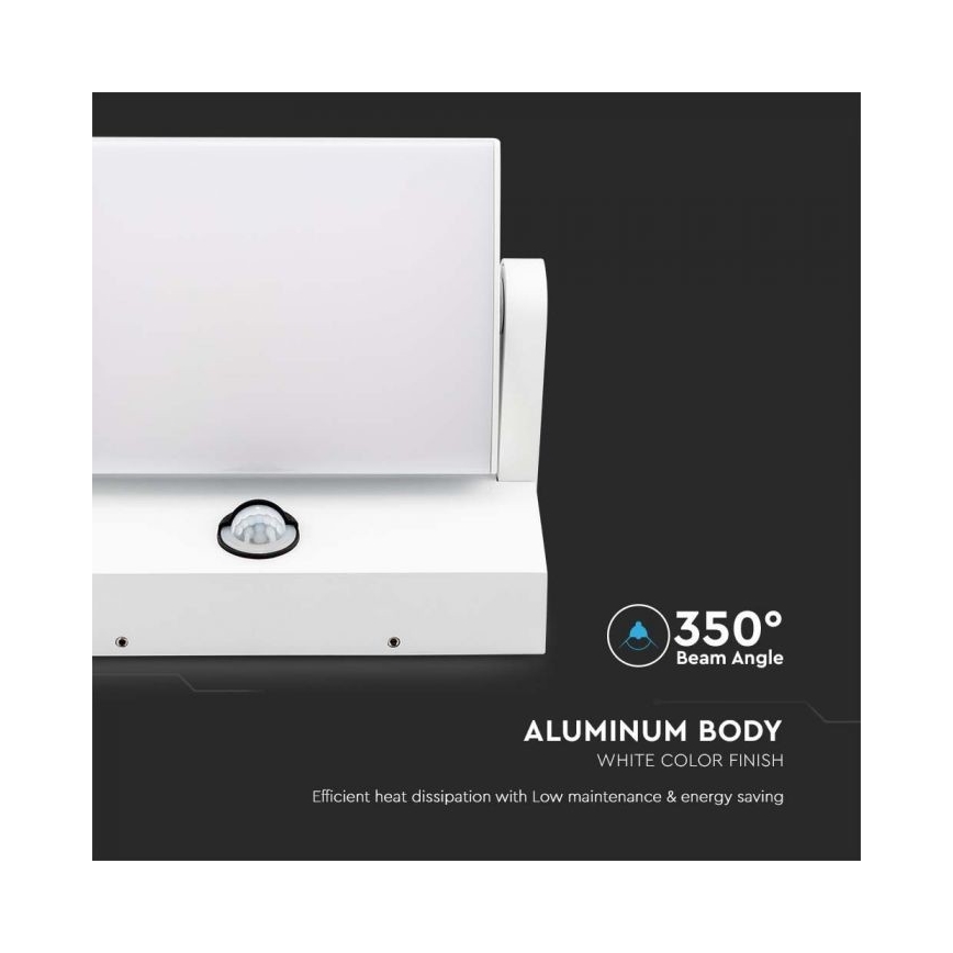 LED āra sienas gaismeklis ar sensoru, 17W, 230V, 4000K, IP65, balts