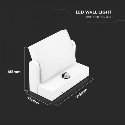 LED āra sienas gaismeklis ar sensoru, 17W, 230V, 4000K, IP65, balts