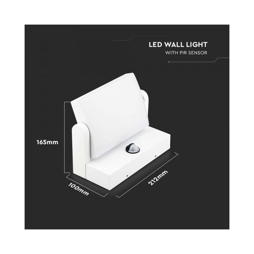 LED āra sienas gaismeklis ar sensoru, 17W, 230V, 4000K, IP65, balts