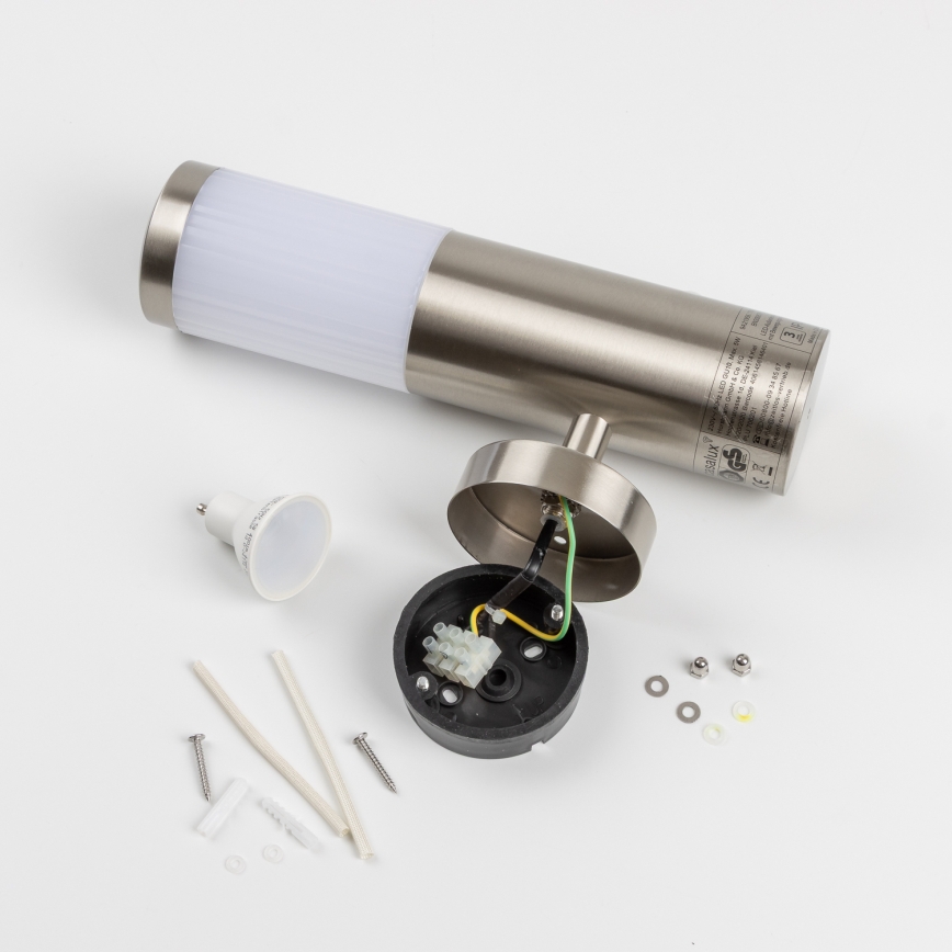 LED āra sienas gaismeklis ar kustības sensoru 1xGU10/5W/230V IP44 matēts hroms