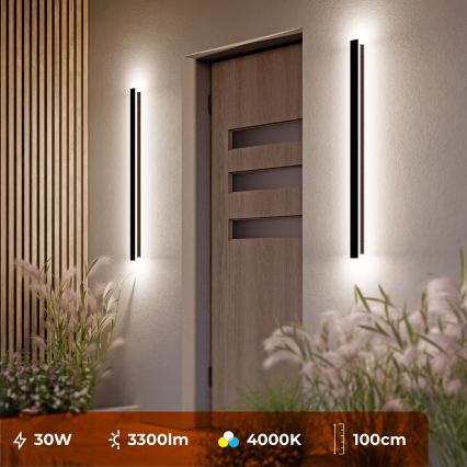 LED āra sienas gaismeklis LED/30W/230V 100 cm IP65 melns