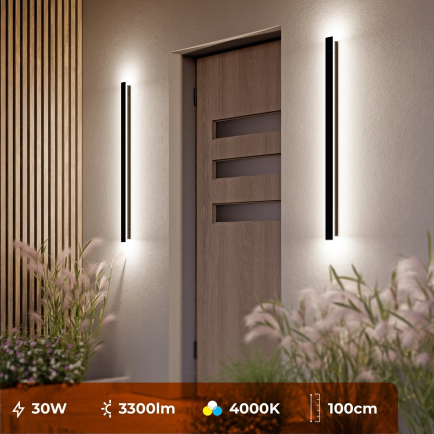 LED āra sienas gaismeklis LED/30W/230V 100 cm IP65 melns