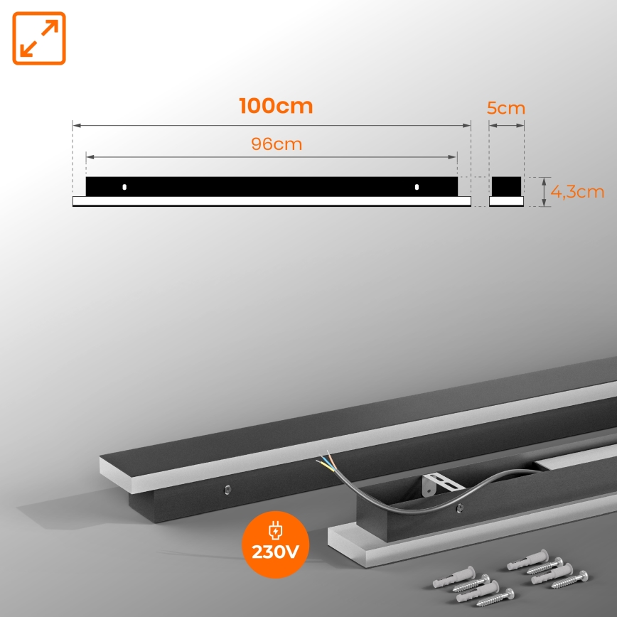 LED āra sienas gaismeklis LED/30W/230V 100 cm IP65 melns