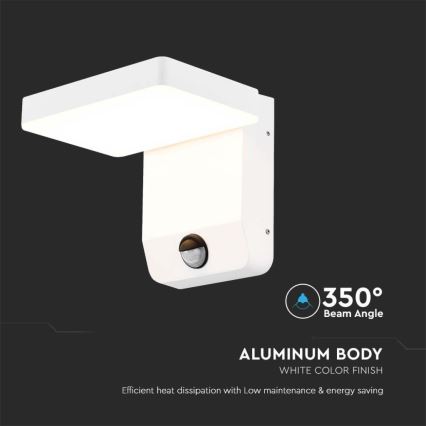 LED Āra sienas locāma lampa ar sensoru LED/17W/230V IP65 3000K, balta