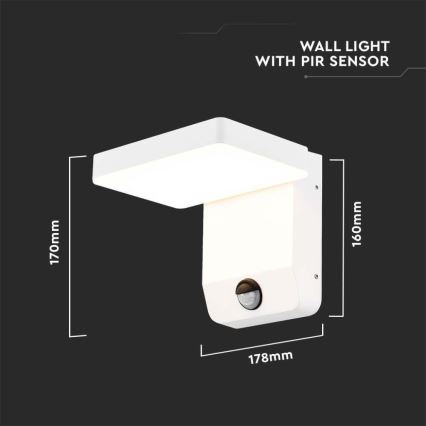 LED Āra sienas locāma lampa ar sensoru LED/17W/230V IP65 3000K, balta