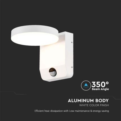 LED Āra sienas locāma lampa ar sensoru LED/17W/230V IP65 3000K balta