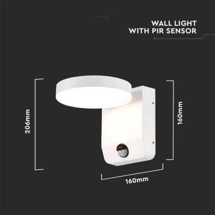 LED Āra sienas locāma lampa ar sensoru LED/17W/230V IP65 3000K balta