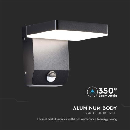 LED Āra sienas locāma lampa ar sensoru LED/17W/230V IP65 3000K melna