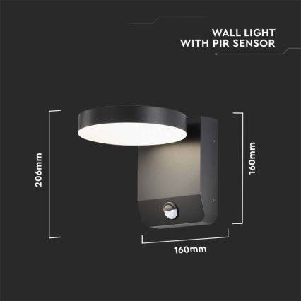 LED Āra sienas locāma lampa ar sensoru LED/17W/230V IP65 3000K melna