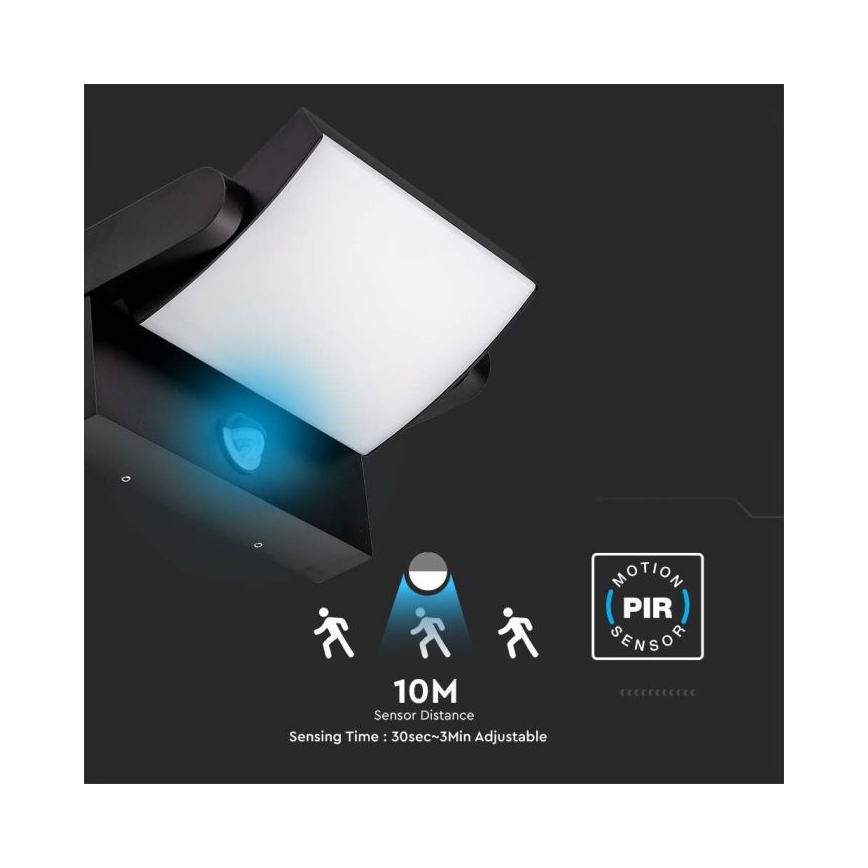 LED Āra sienas lampa ar sensoru LED/17W/230V 4000K IP65 melna
