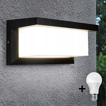 LED Āra sienas lampa ar spuldze ar krēslas sensoru NEELY 1xE27/9W/230V IP54 melna