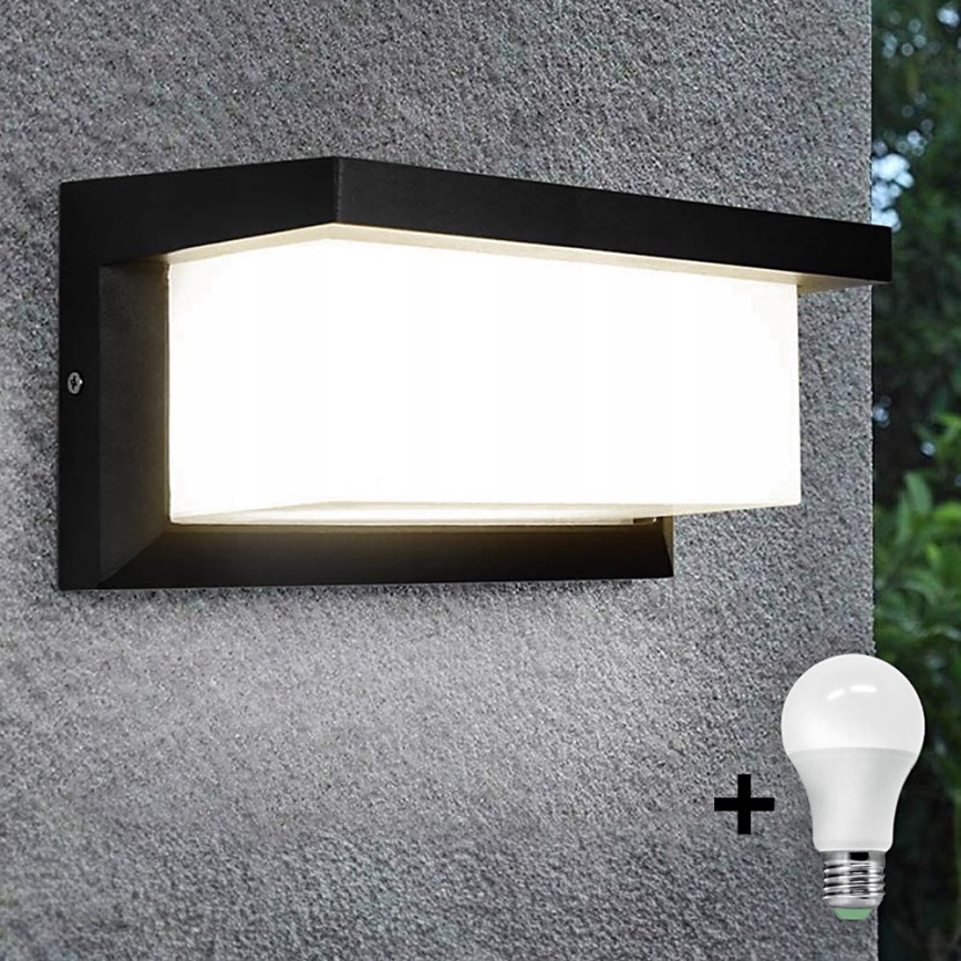 LED Āra sienas lampa ar spuldze ar krēslas sensoru NEELY 1xE27/9W/230V IP54 melna