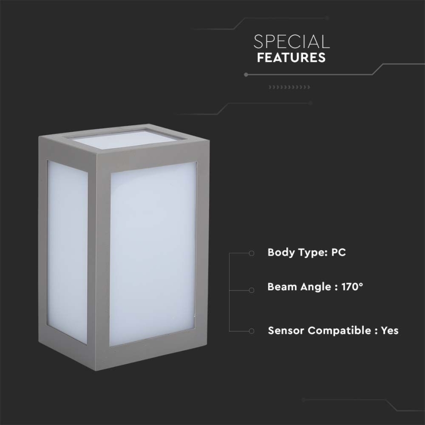 LED Āra sienas lampa LED/12W/230V 3000K IP65 pelēka