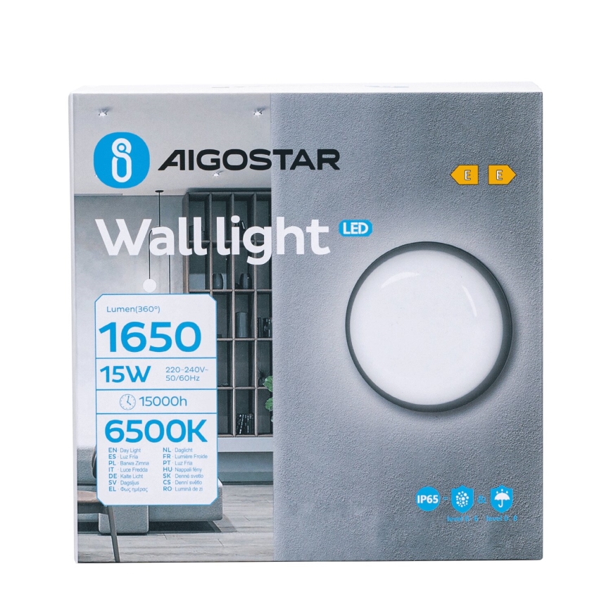 LED Āra sienas lampa LED/15W/230V 6500K d. 15,5 cm melna IP65