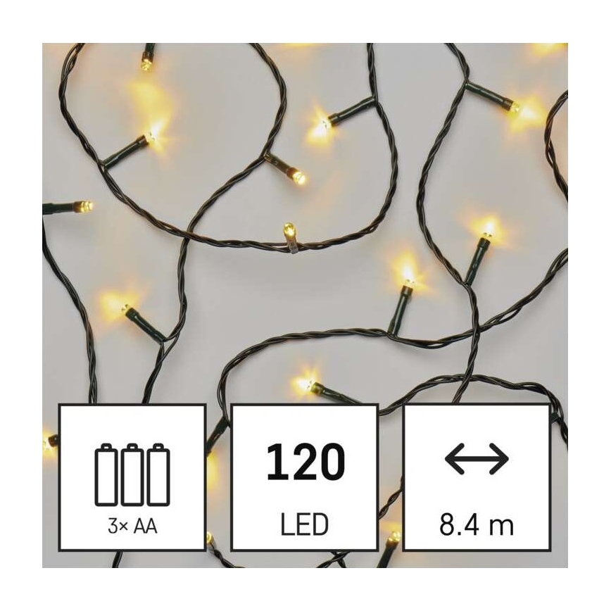LED āra virtene 120xLED/3xAA, 8,9 m, IP44, siltā balta