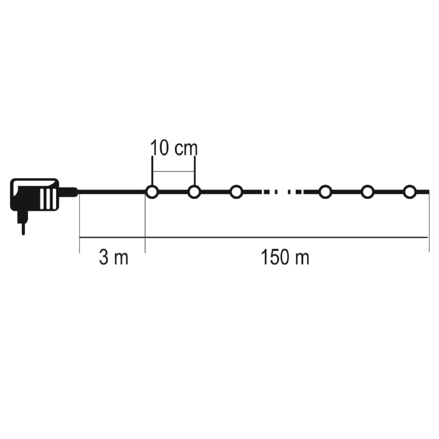 LED āra virtene 1500 LED/230V, 8 funkcijas, 153 m, IP44, silti balta + tālvadības pults
