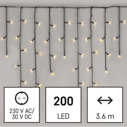 LED āra virtene 200 LED / 8 režīmi, 8,6 m, IP44, siltā balta