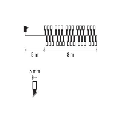LED āra virtene, 400 LED, 13 m, IP44, siltā balta