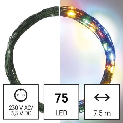 LED āra virtene 75xLED/12,5m IP44 daudzkrāsaina