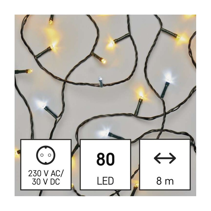 LED āra virtene, 80 LED, 13 m, IP44, silti/auksti balta gaisma