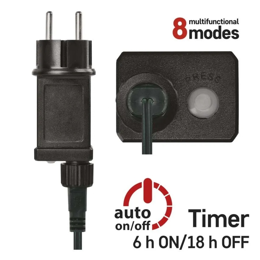 LED āra virtene 80 LED / 8 funkcijas, 13 m, auksti balta, IP44