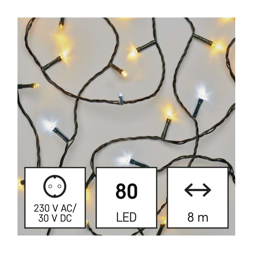 LED āra virtene 80xLED/2 funkcijas, 13 m, IP44, silta/auksta balta