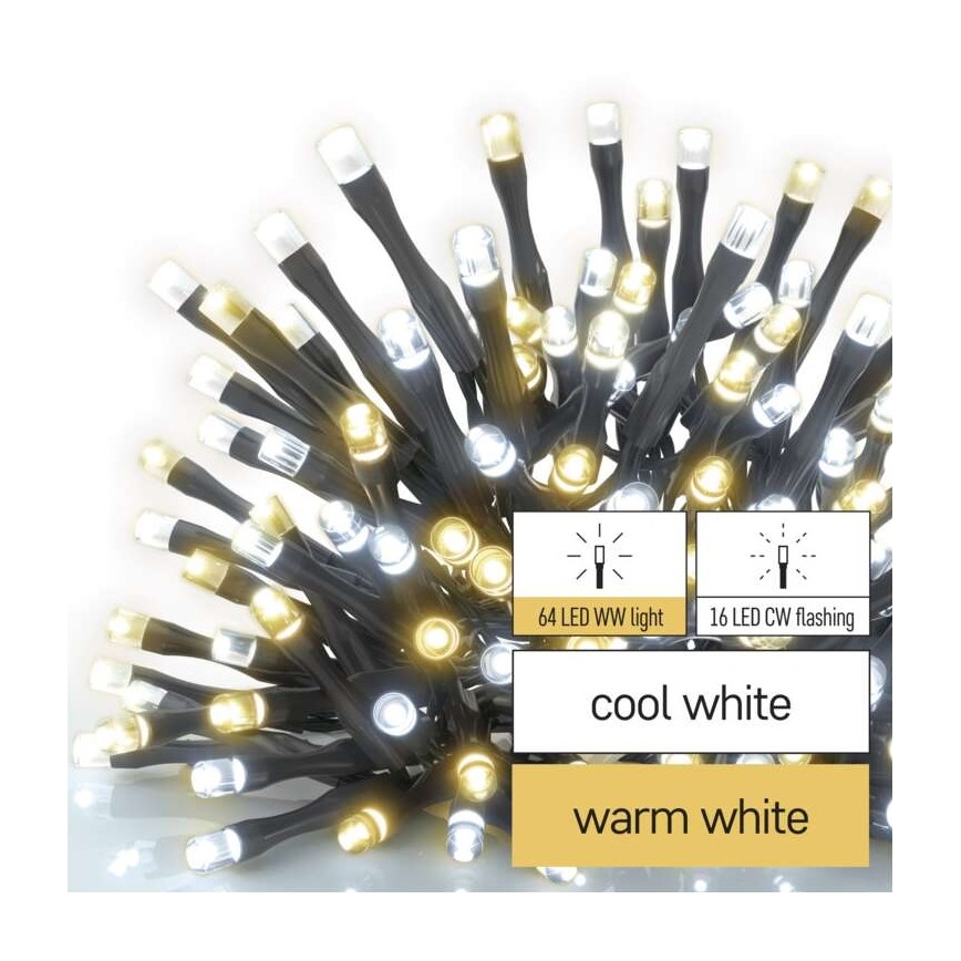 LED āra virtene 80xLED/2 funkcijas, 13 m, IP44, silta/auksta balta