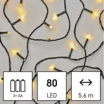 LED āra virtene 80xLED/3xAA 6,1m IP44 silti balta