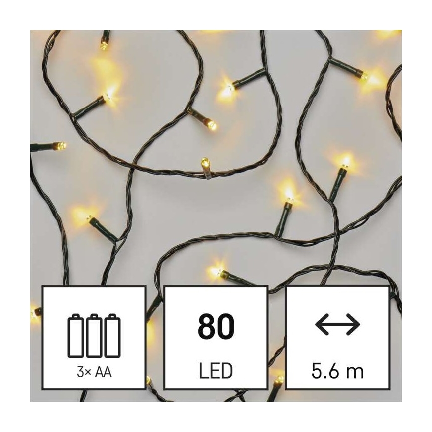 LED āra virtene 80xLED/3xAA 6,1m IP44 silti balta